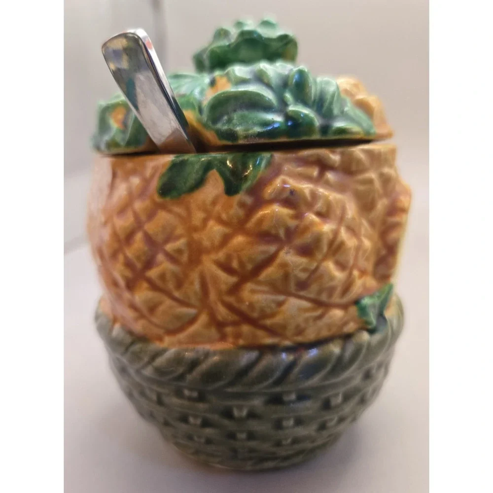 Jelly Jar. Vintage Pineapple Design With Serving Spoon Japan 1920 To 1950's‎